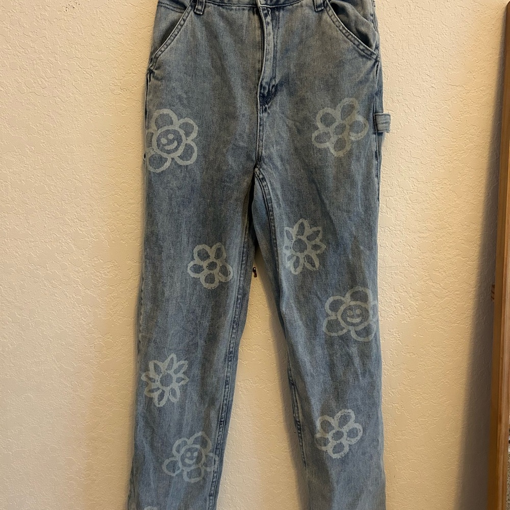 PacSun Blue Straight Leg Jeans with Floral Design